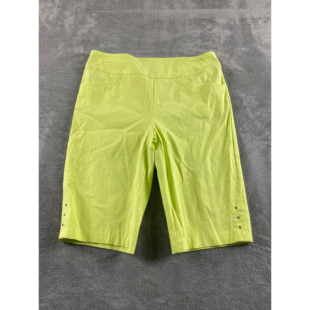 Coconut Row Palm Beach Neon Lime Green Pull On Bermuda Shorts Women 8P 8 Petite